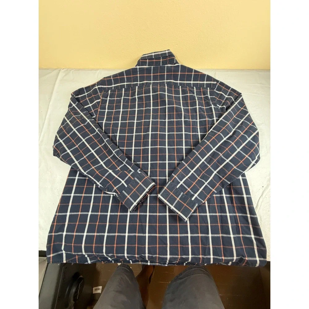 Banana Republic Soft Wash‎ Slim Fit Navy Plaid Cotton Button Down Shirt Mens XL